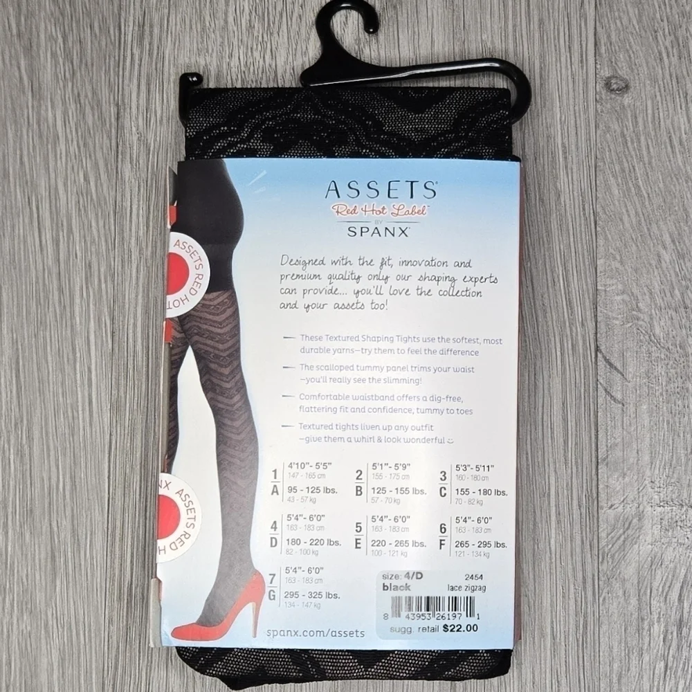 Spanx Assets Red Hot Label Textured Lace Zigzag Tights Size 4/D Black NWT